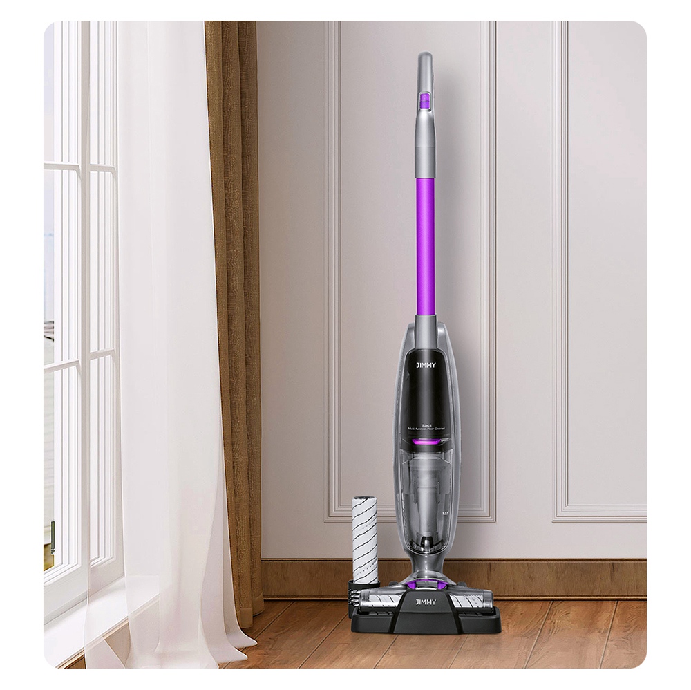 JIMMY PowerWash HW8 Pro Cordless Dry Wet Smart Vacuum Washer Cleaner 15000pa Brushless Digital Motor 3000mAh 35Mins Run Time Instantly Dry One-Touch Self-Cleaning LED Disply Detachable Water Tank Replaceable Battery Pack- Purple