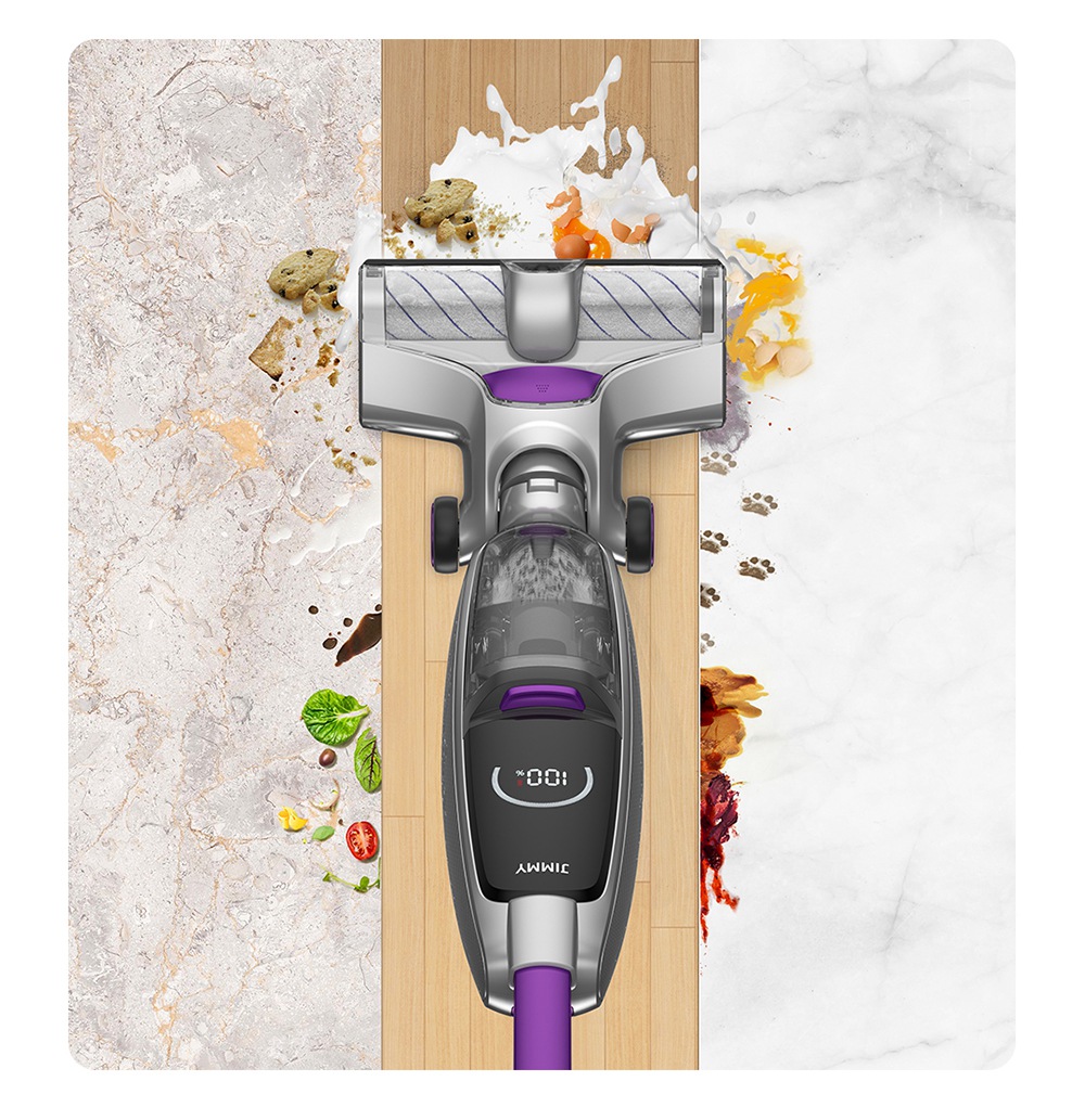 JIMMY PowerWash HW8 Pro Cordless Dry Wet Smart Vacuum Washer Cleaner 15000pa Brushless Digital Motor 3000mAh 35Mins Run Time Instantly Dry One-Touch Self-Cleaning LED Disply Detachable Water Tank Replaceable Battery Pack- Purple