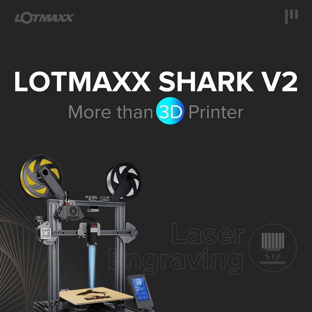 LOTMAXX Shark V2 3D Printer, Dual Extruder, Laser Engraving, Dual-Color Printing - Gray