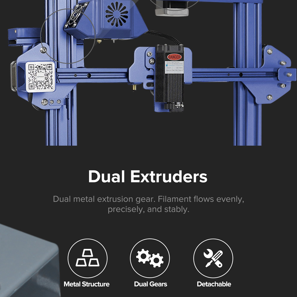 LOTMAXX Shark V2 3D Printer, Dual Extruder, Laser Engraving, Dual-Color Printing - Gray