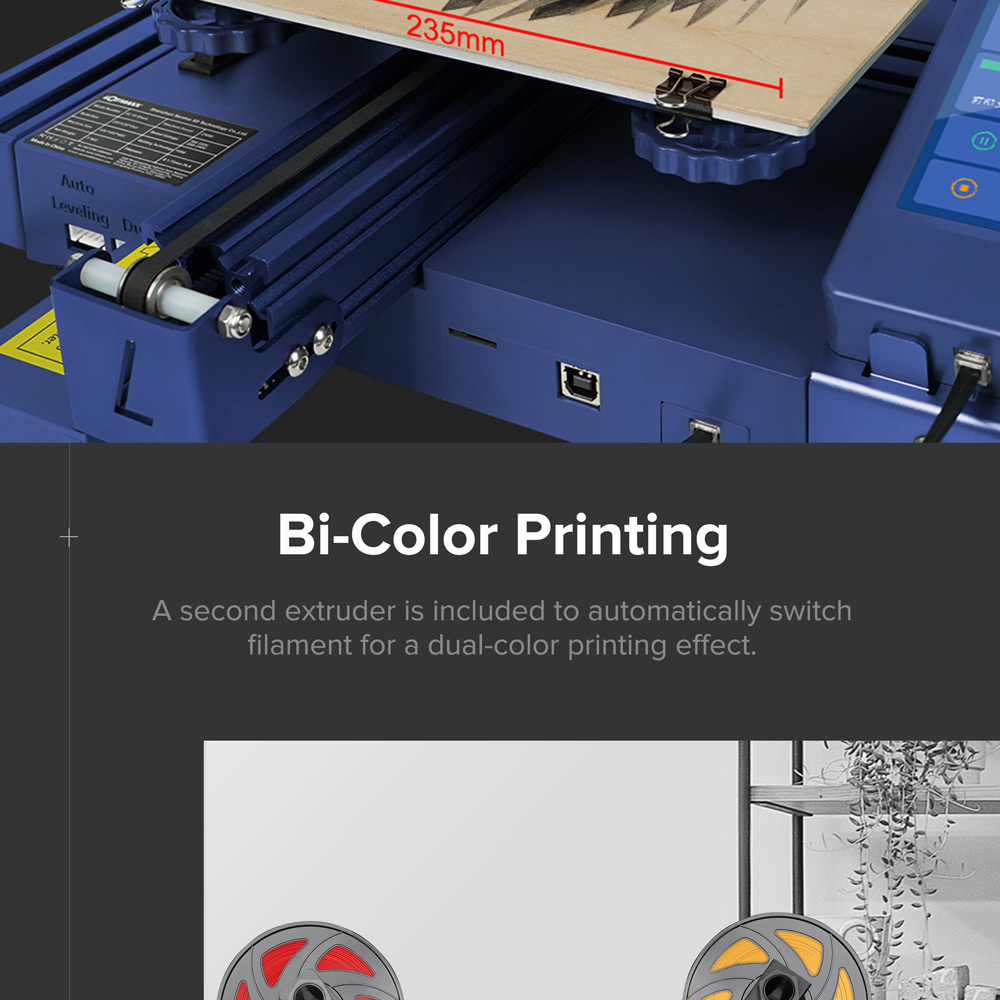 LOTMAXX Shark V2 3D Printer, Dual Extruder, Laser Engraving, Dual-Color Printing - Gray
