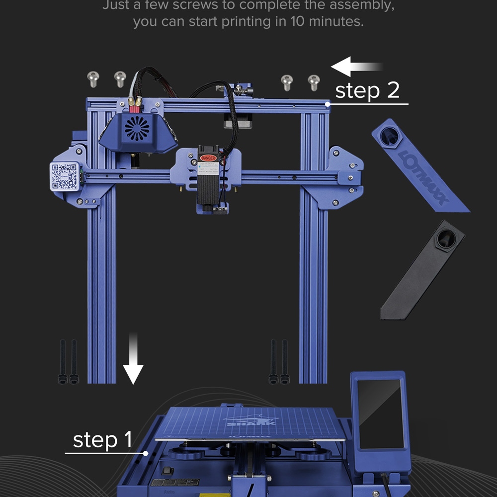 LOTMAXX Shark V2 3D Printer, Dual Extruder, Laser Engraving, Dual-Color Printing - Gray