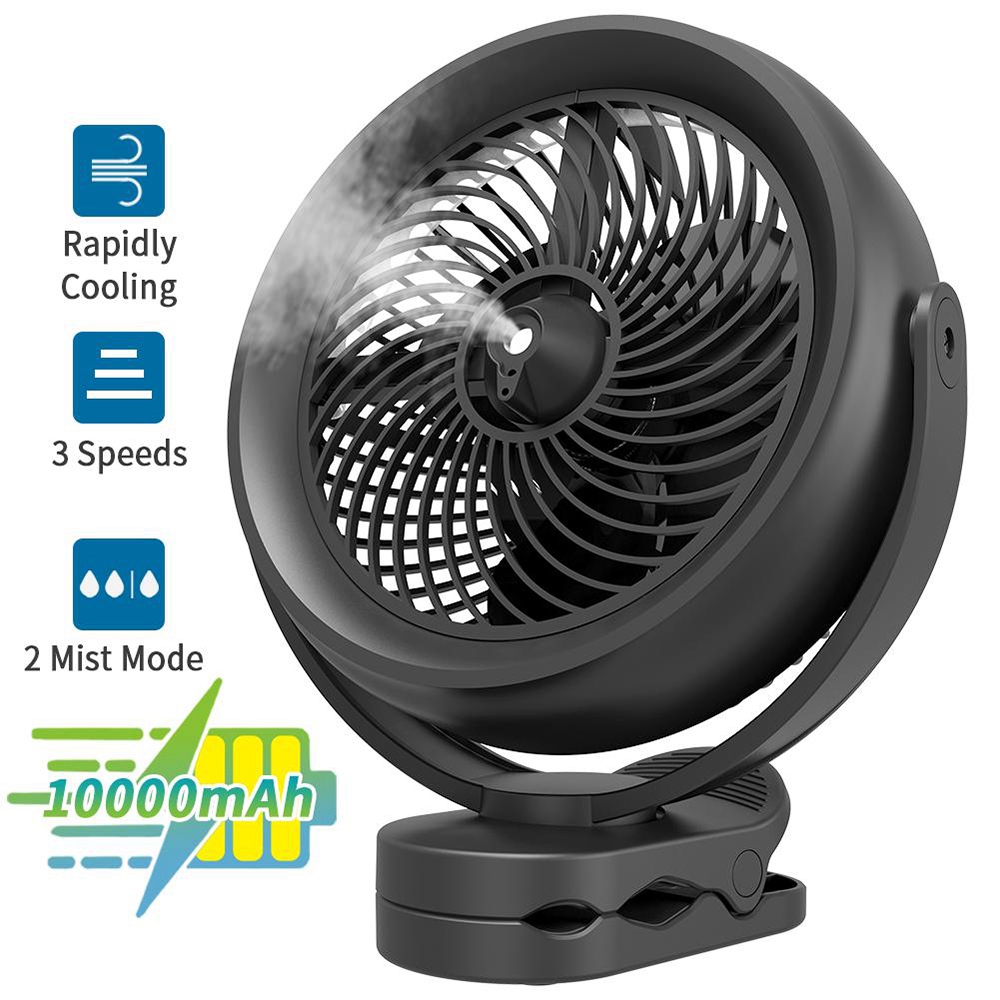 OPOLAR Desktop Cooling Spray Fan 2 Modes 10000mAh Removable Battery 360 Degree Rotation - Black