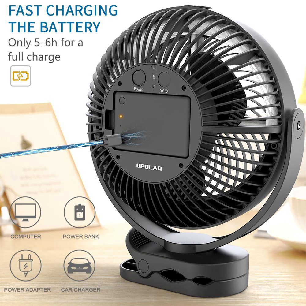 OPOLAR Desktop Cooling Spray Fan 2 Modes 10000mAh Removable Battery 360 Degree Rotation - Black