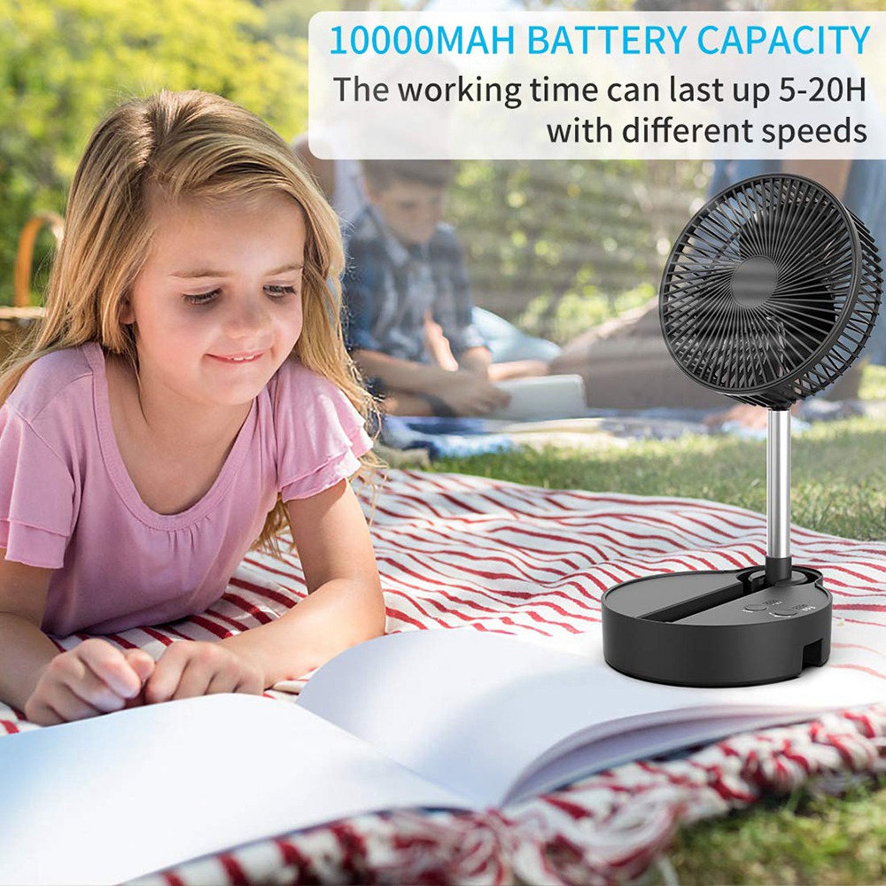 OPOLAR Portable Desktop Folding Fan 3 Wind Speeds Height and Angle Adjustable 10000mAh Battery - Black