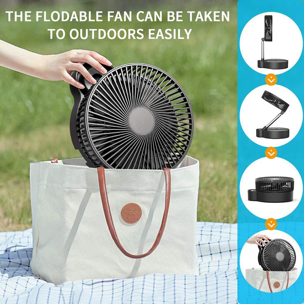 OPOLAR Portable Desktop Folding Fan 3 Wind Speeds Height and Angle Adjustable 10000mAh Battery - Black