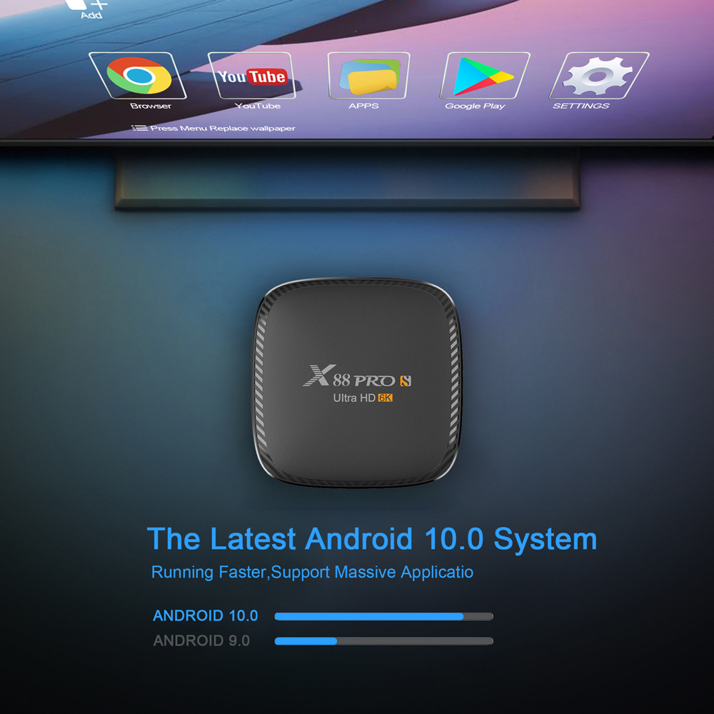 X88 Pro S Android 10.0 กล่องทีวี H616 4GB / 128GB 2.4G + 5G WIFI 100M LAN USB3.0