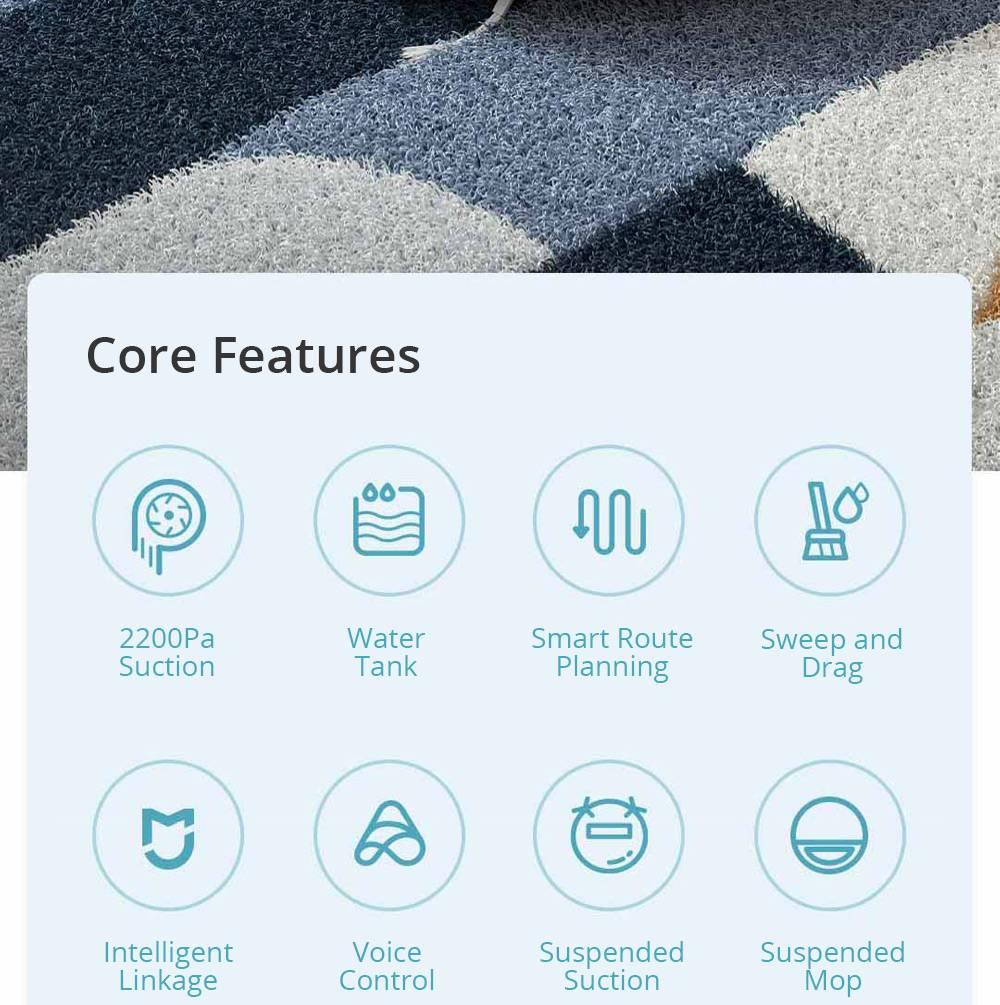 Xiaomi Mi Robot Vacuum Cleaner G1 Sweeping Vacuuming Mopping Integrated 2200pa Super Suction 2500 mAH Battery 200ml Electric Water Tank Ultra 82mm Thin Body APP Remote Control - White