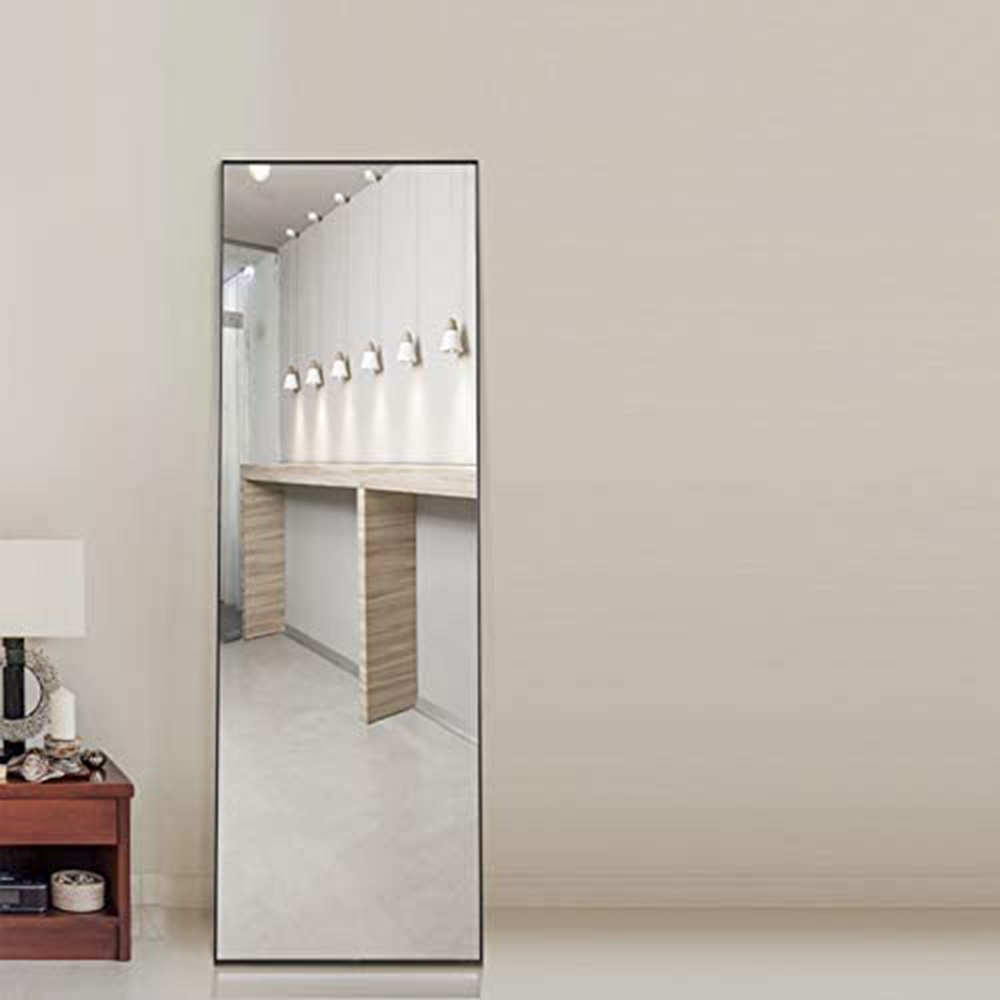 59" Rectangle Full-length Mirror with Aluminum Alloy Frame, for Bathroom, Bedroom, Entrance, Powder Room - Black