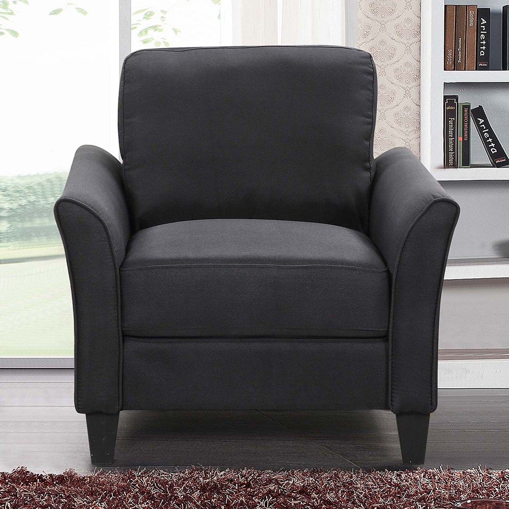 33.5" Fabric Upholstered Sofa Chair with Wooden Frame, for Living Room, Bedroom, Office, Apartment - Black