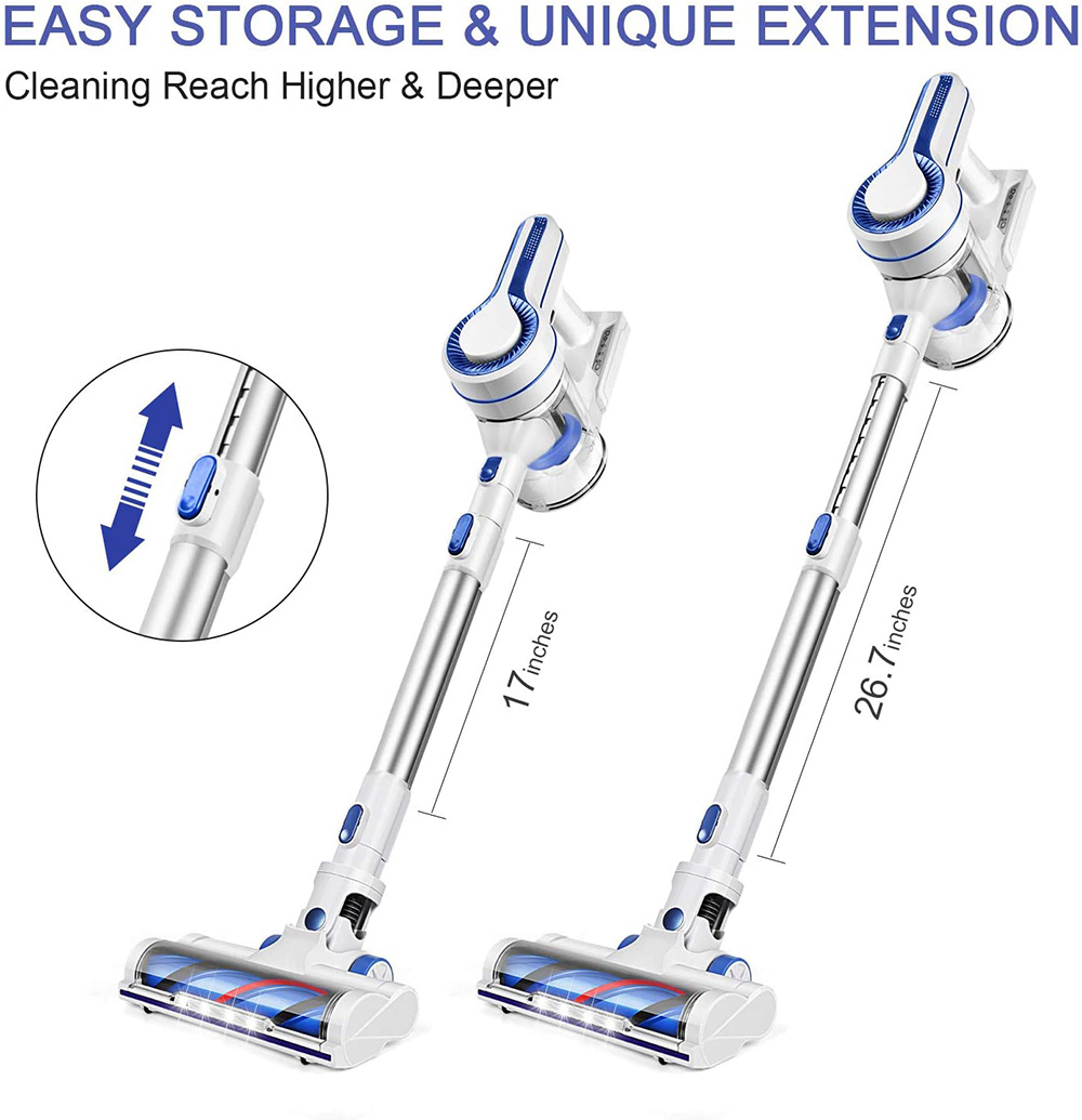 APOSEN 4 in 1 Cordless Vacuum Cleaner 10kpa Strong Suction 2200mAh Removable Battery 35 Minutes Running Time 1.2L Dust Cup - Blue