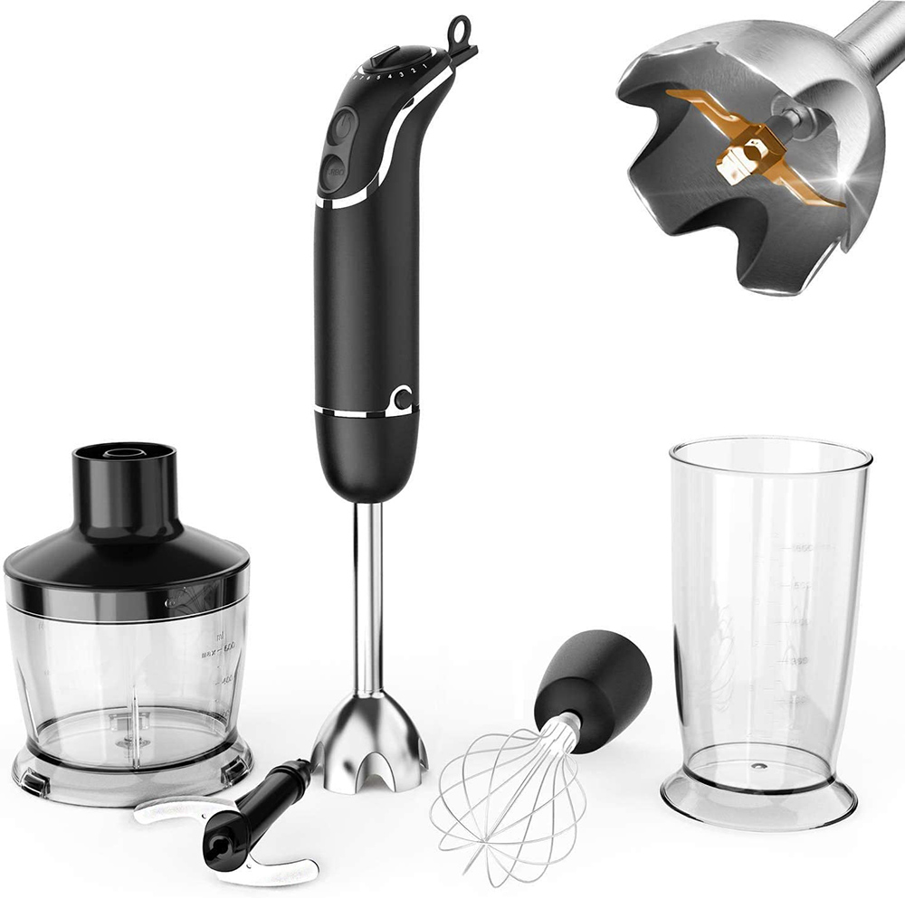 KOIOS 800W Immersion Hand Blender Set, with 500ML Food Chopper, Egg Beater, and 600ML Beaker - Black