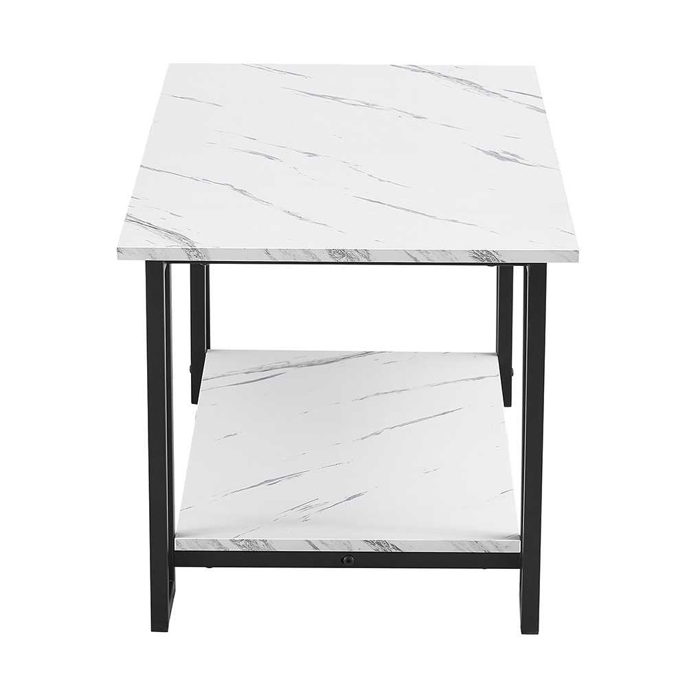 D&N 39.37" Rectangle Marble MDF Coffee Table, with Iron Frame, and Storage Shelf, for Kitchen, Restaurant, Office, Living Room, Cafe - White