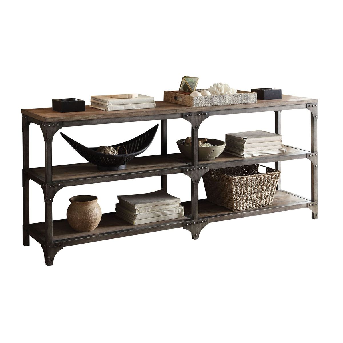 ACME Gorden 72" Console Table with 2-Layer Open Shelf, for Entrance, Hallway, Dining Room, Kitchen - Weathered Oak
