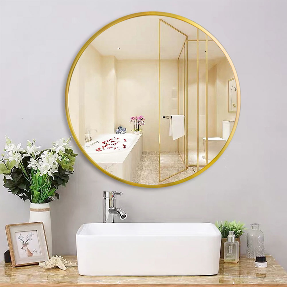 28" Round Wall-mounted Mirror, for Bathroom, Bedroom, Entrance, Powder Room - Gold