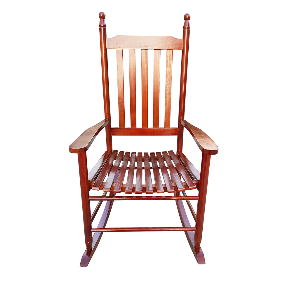 Wooden Rocking Chair with Armrests and Slats Support, for Garden, Terrace, Porch, Poolside, Beach - Brown