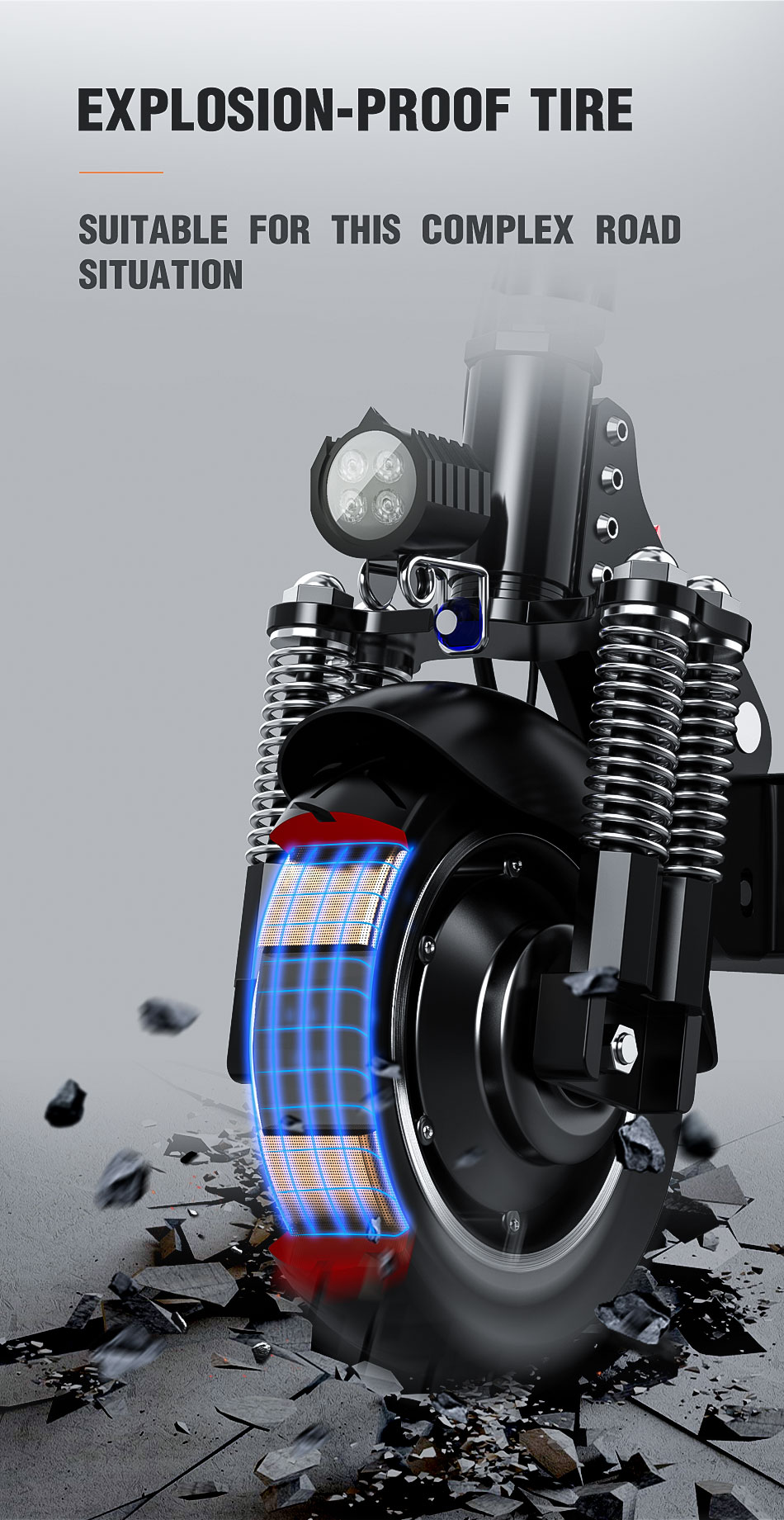 JANOBIKE T10 Folding Off-Road Electric Scooter 10 inch 23Ah Battery 1000W * 2 Motor 10 Inch Wheels Aluminum Alloy Body Max Speed 70km/h up to 80KM Range Hydraulic brake - Black