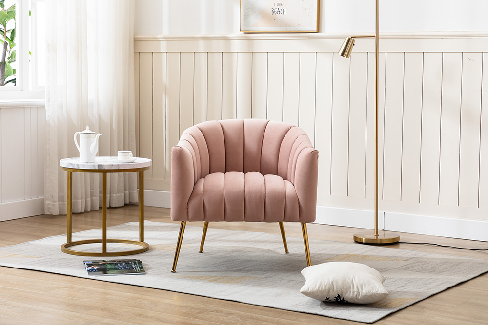 28" Velvet Tufted Upholstered Chair with Curved Backrest and Metal Legs, for Living Room, Bedroom, Dining Room, Office - Pink