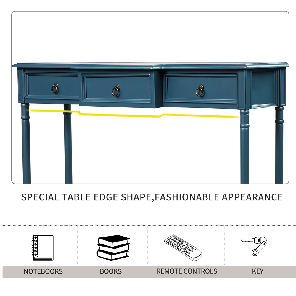 TREXM 51'' Console Table with 3 Storage Drawers, and Bottom Shelf, for Entrance, Hallway, Dining Room, Kitchen - Navy