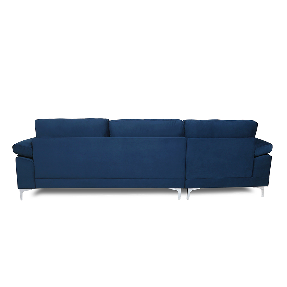 103.5" 3-Seat Velvet Upholstered Sectional Sofa Bed with Wooden Frame and Metal Feet, for Living Room, Bedroom, Office, Apartment - Blue