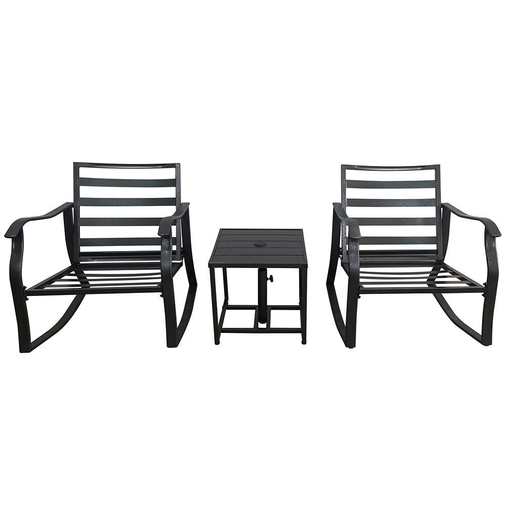 3 Pieces Outdoor Furniture Set, Including 2 Rocking Chairs, and Coffee Table, for Garden, Terrace, Porch, Poolside, Beach - Black