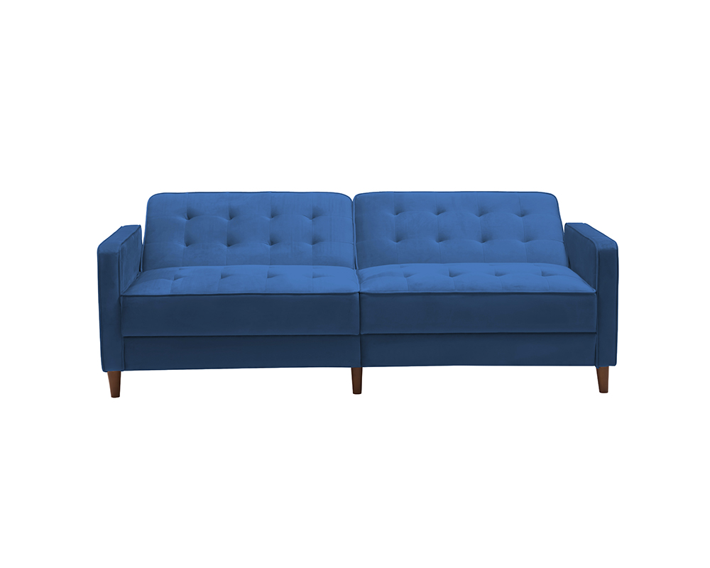 78" Velvet Fabric Upholstered Sofa Bed with Square Armrests and Adjustable Backrest for Living Room, Bedroom, Office, Apartment - Blue