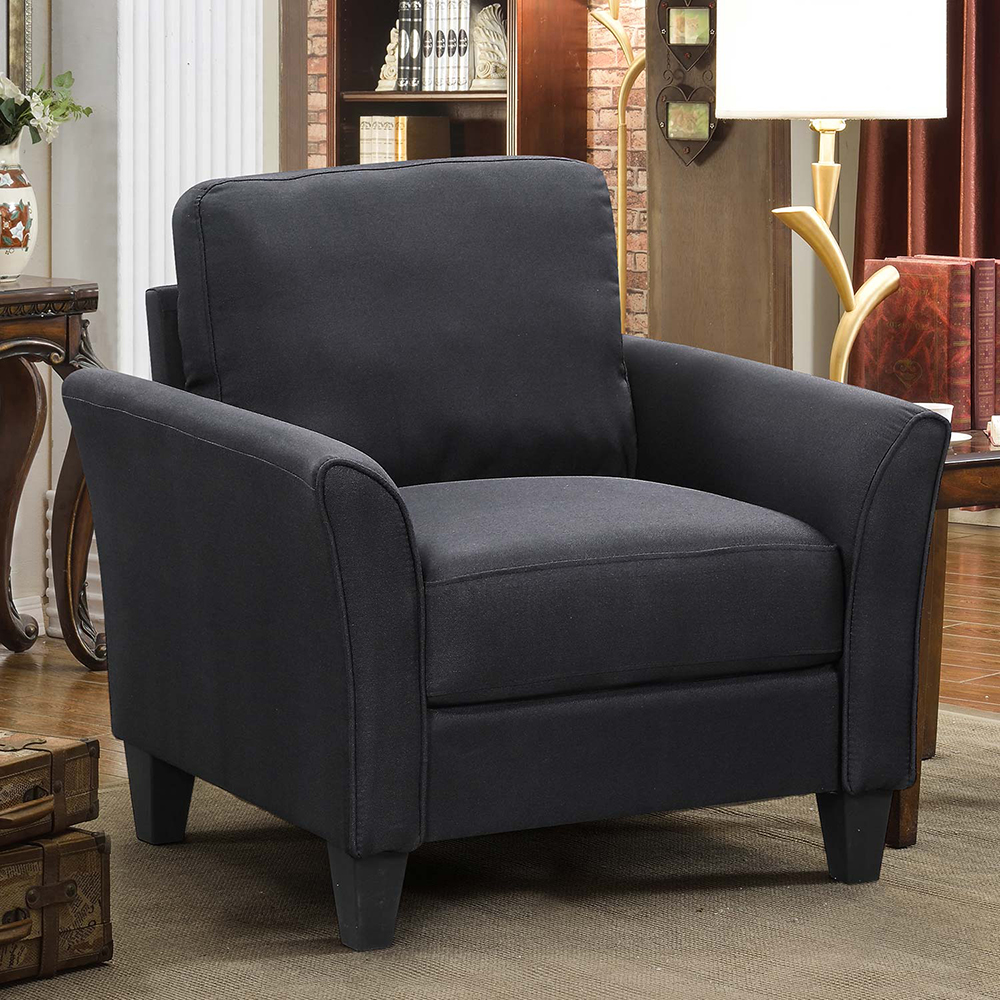 33.5" Fabric Upholstered Sofa Chair with Wooden Frame, for Living Room, Bedroom, Office, Apartment - Black