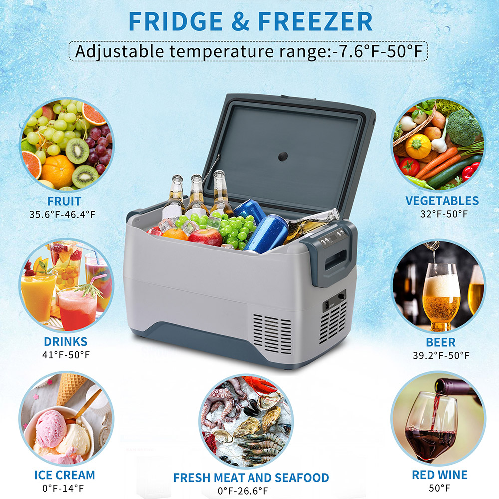 Portable Automotive Refrigerator 30L Capacity APP Control, for Travel, Car, Truck, RV, Camping, Barbecue, Picnic - Gray