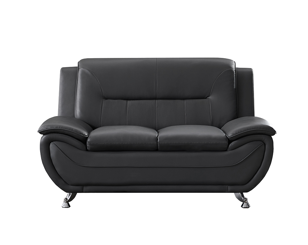 61.4" 2-Seat PU Leather Sofa with Wooden Frame, and Metal Legs, for Living Room, Bedroom, Office, Apartment - Dark Gray
