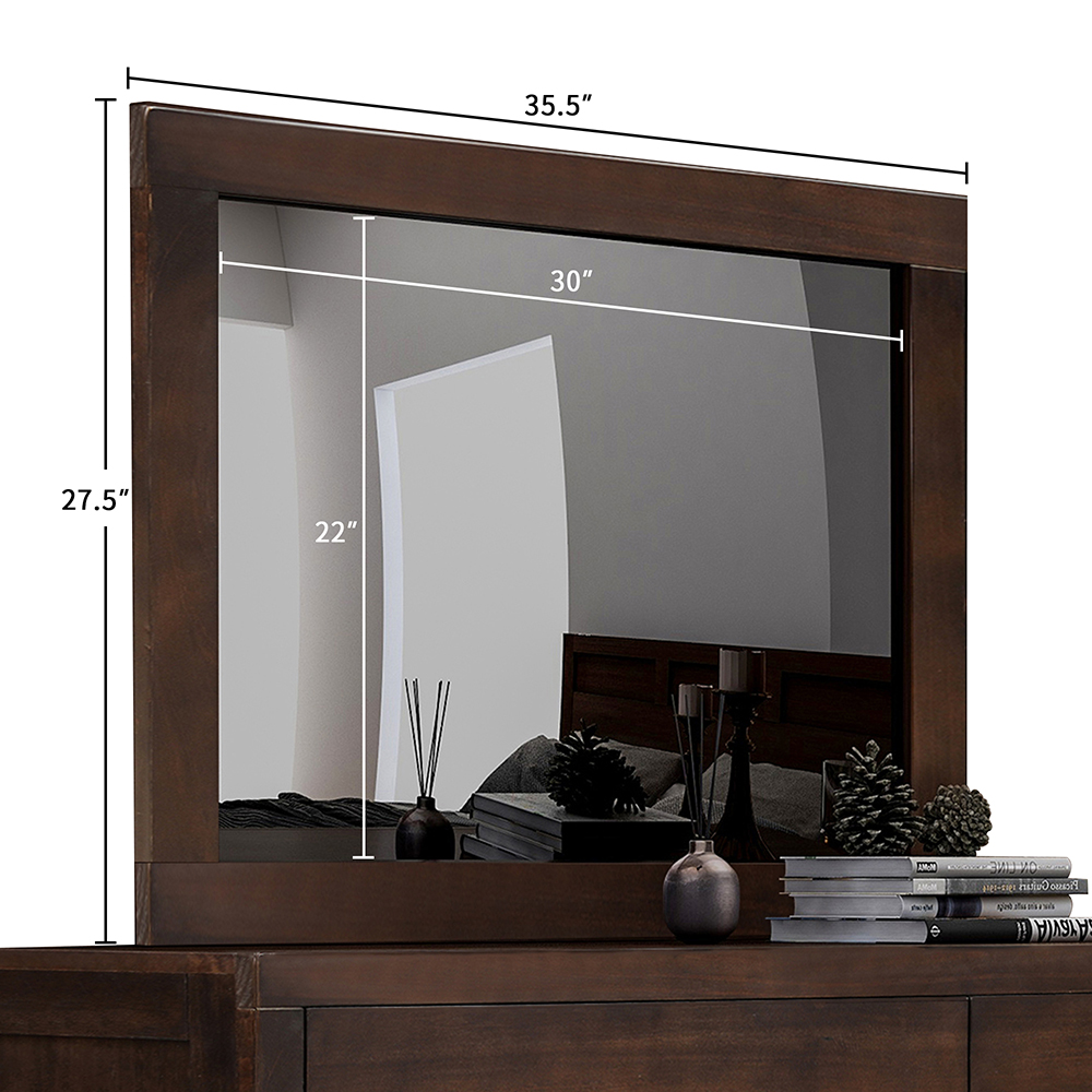 35" Solid Wood Dresser Mirror for Bedroom, Living Room, Entrance - Brown