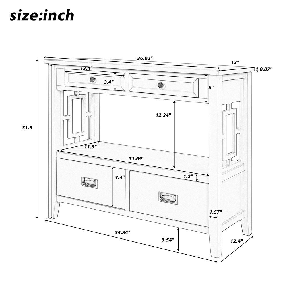 U-STYLE 36'' Modern Style Wooden Console Table with 4 Storage Drawers, and Shelf, for Entrance, Hallway, Dining Room, Kitchen - Green