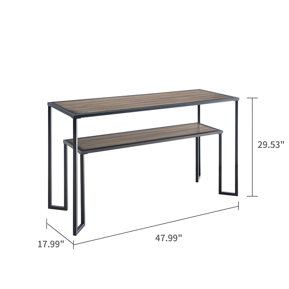 48" 2-Layer Console Table with MDF Tabletop and Metal Frame for Entrance, Hallway, Dining Room, Kitchen - Brown