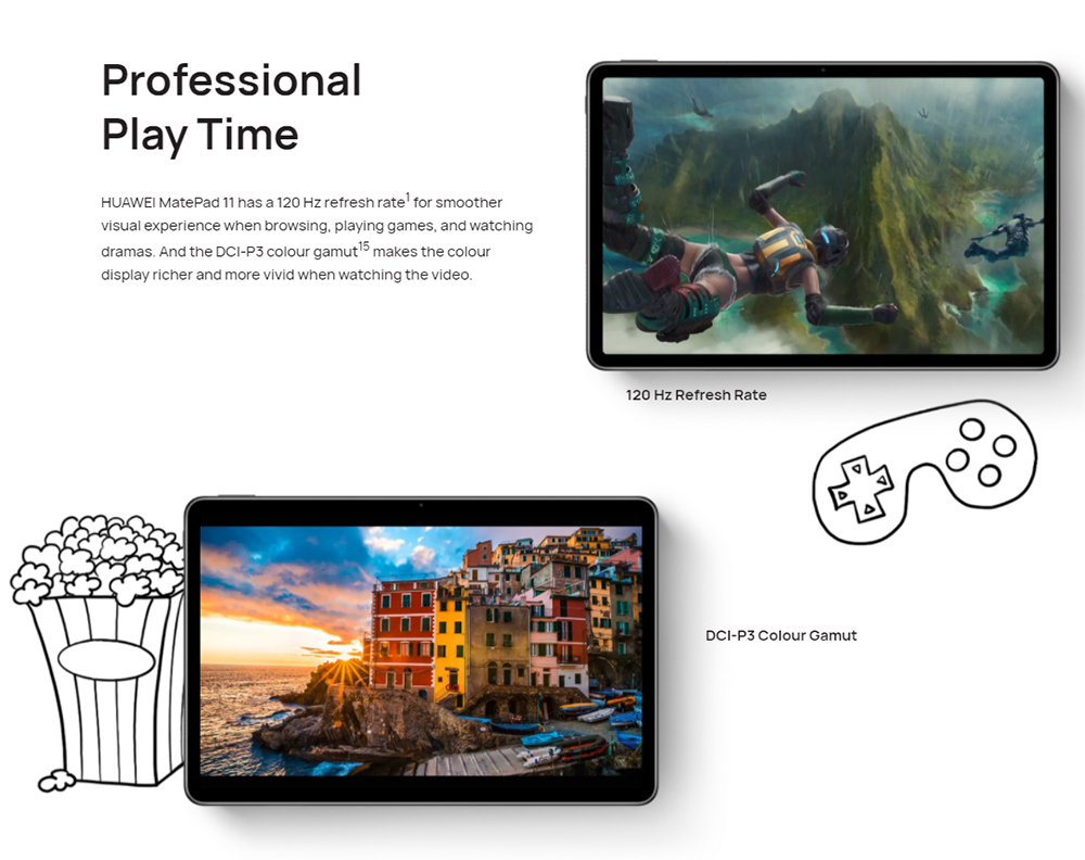HUAWEI MatePad 11 Tablet 10.95 inches 120Hz HUAWEI FullView Display WQXGA 2560*1600 pixels 275 PPI Qualcomm Snapdragon 865 HarmonyOS 2 64GB 13MP Rear Camera 7250 mAh Battery 4 speakers - Grey