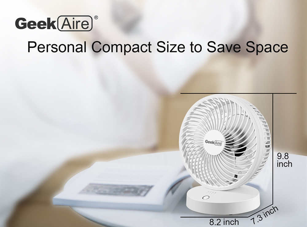 Geek Aire Portable Rechargeable Table Fan, 4 Speed Settings, 5000mAh Battery, WiFi Function, Compatible with Alexa & Google Home Supported - White