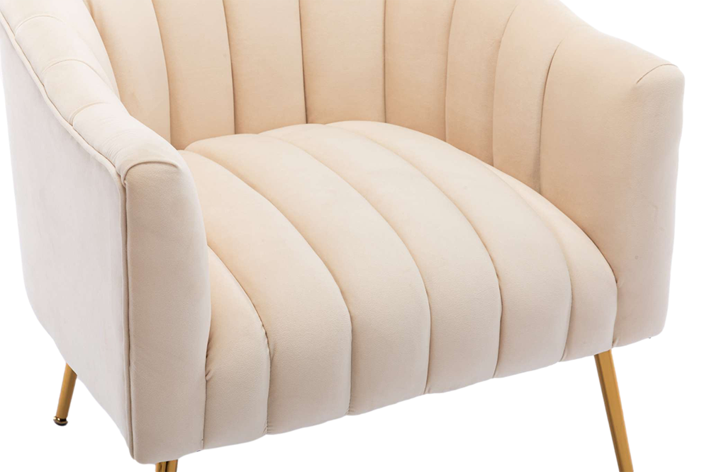 28" Velvet Tufted Upholstered Chair with Curved Backrest and Metal Legs, for Living Room, Bedroom, Dining Room, Office - Beige