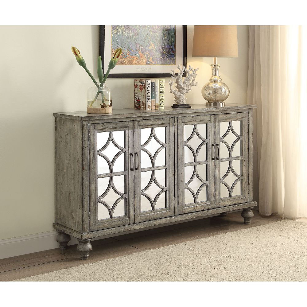 ACME Velika 60" Wooden Console Table with 4 Doors, for Entrance, Hallway, Dining Room, Kitchen - Gray