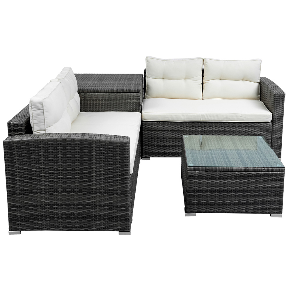 U-STYLE 5 Pieces Outdoor Rattan Furniture Set, Including 2 2-Seat Sofa, 1 Coffee Table, and 1 Storage Box, for Garden, Terrace, Porch, Poolside, Beach - Beige