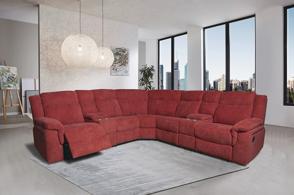 Fabric Upholstered Sofa Combination with Backrest and Armrests Suitable for Multiple People - Red