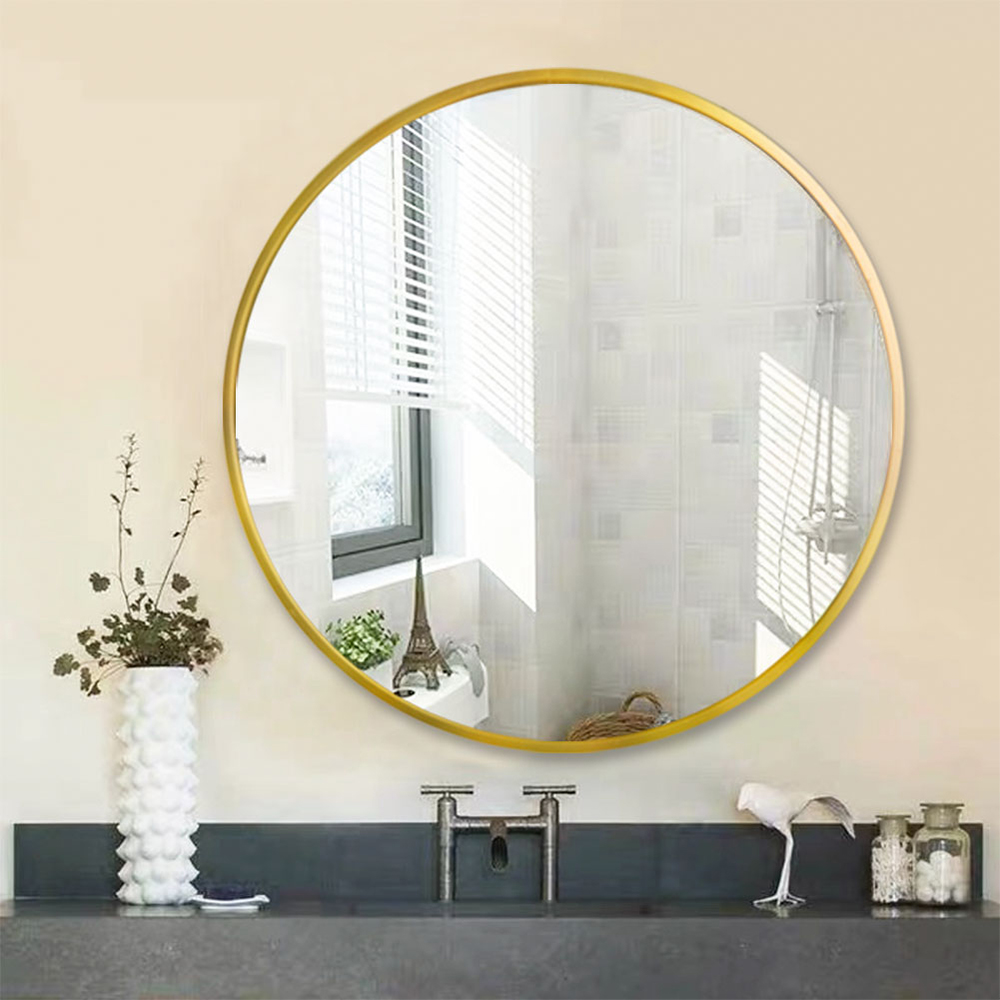 32" Round Wall-mounted Mirror, for Bathroom, Bedroom, Entrance, Powder Room - Gold