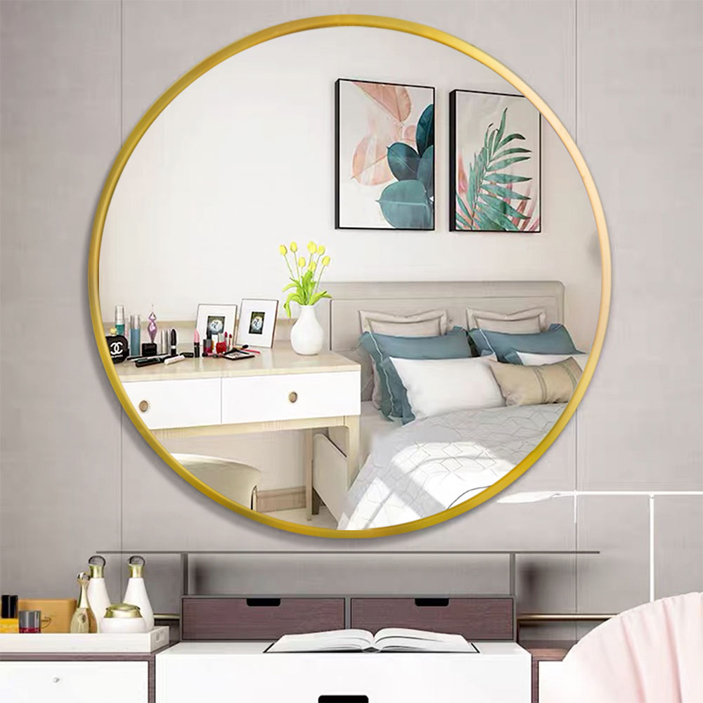 32" Round Wall-mounted Mirror, for Bathroom, Bedroom, Entrance, Powder Room - Gold