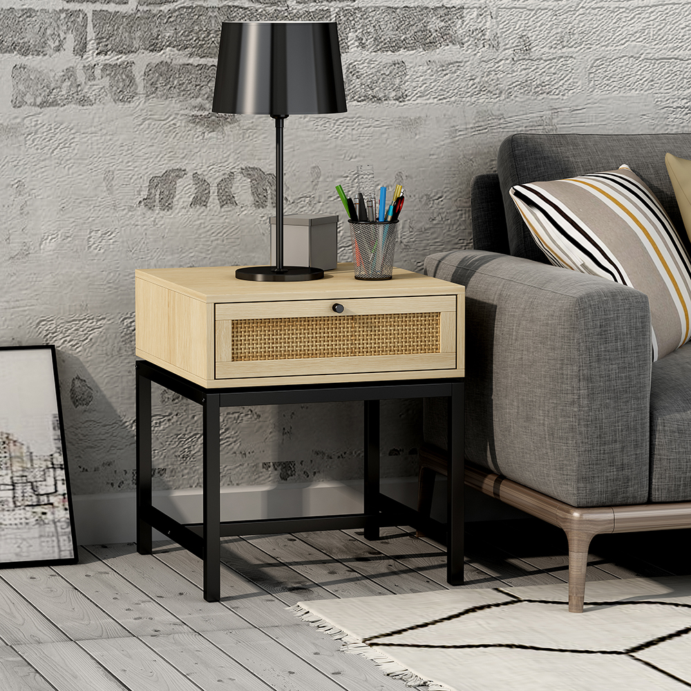 19.69" MDF Side Table with Storage Drawer, for Living Room, Bedroom, Office, Hallway - Natural
