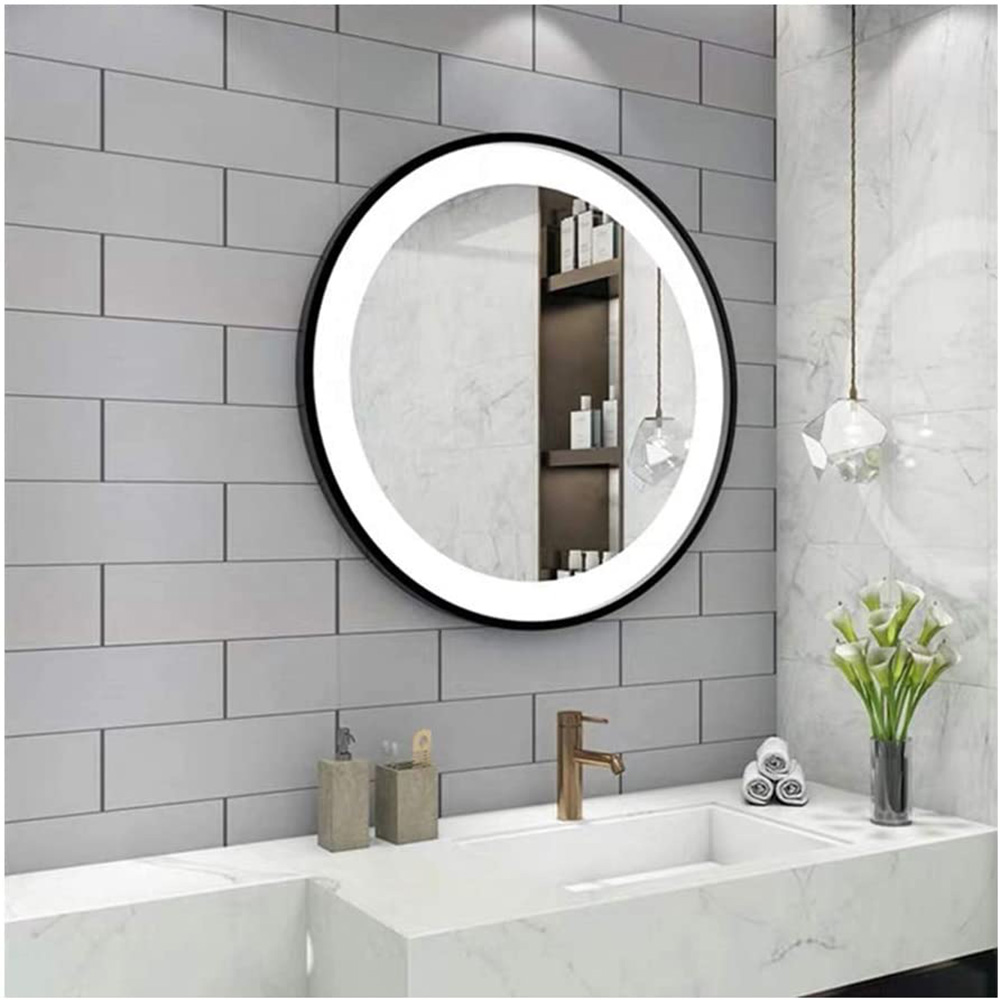 19.7" Round Wall-mounted LED Mirror, for Bathroom, Bedroom, Entrance, Powder Room - Black