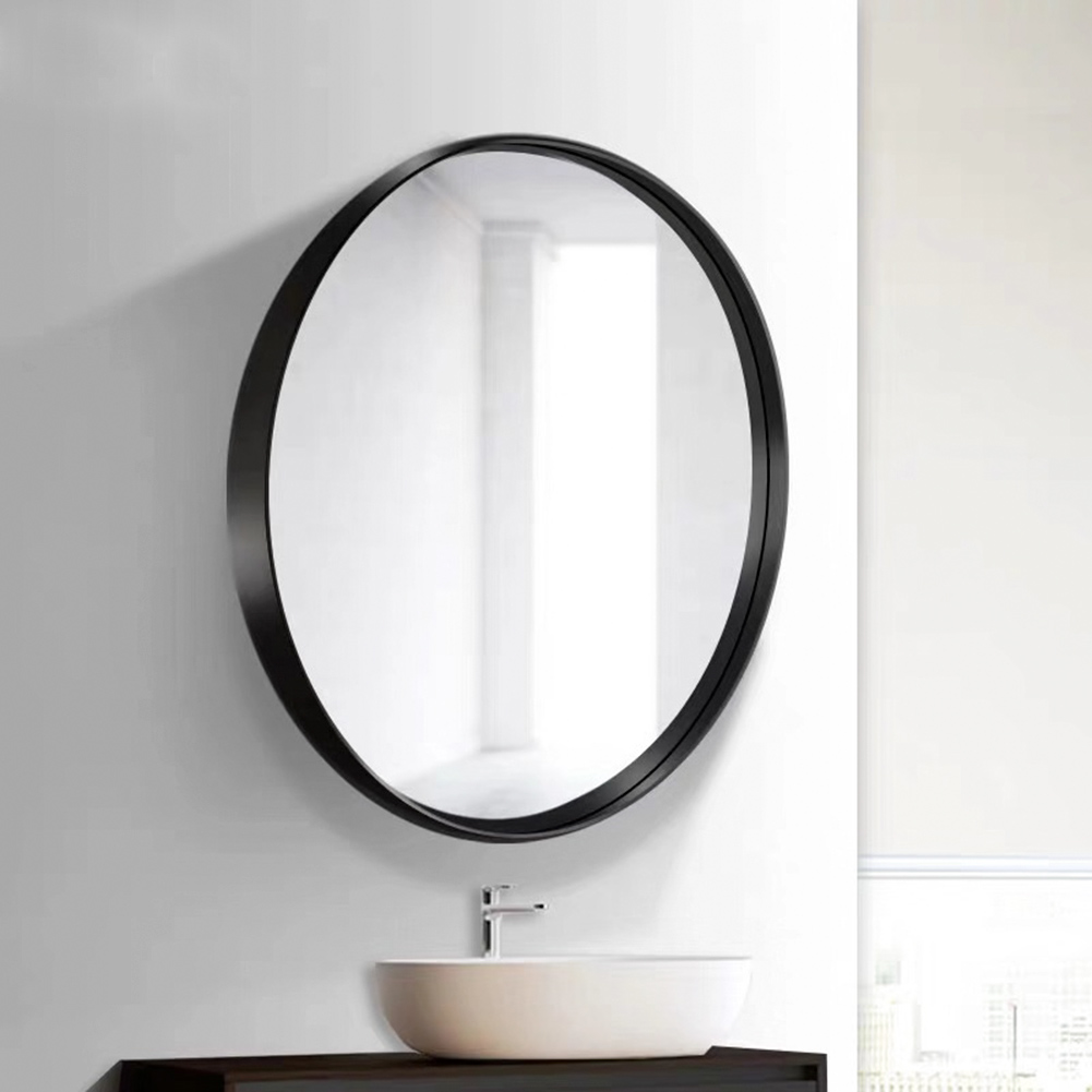 24" Round Wall-mounted Mirror, for Bathroom, Bedroom, Entrance, Powder Room - Black