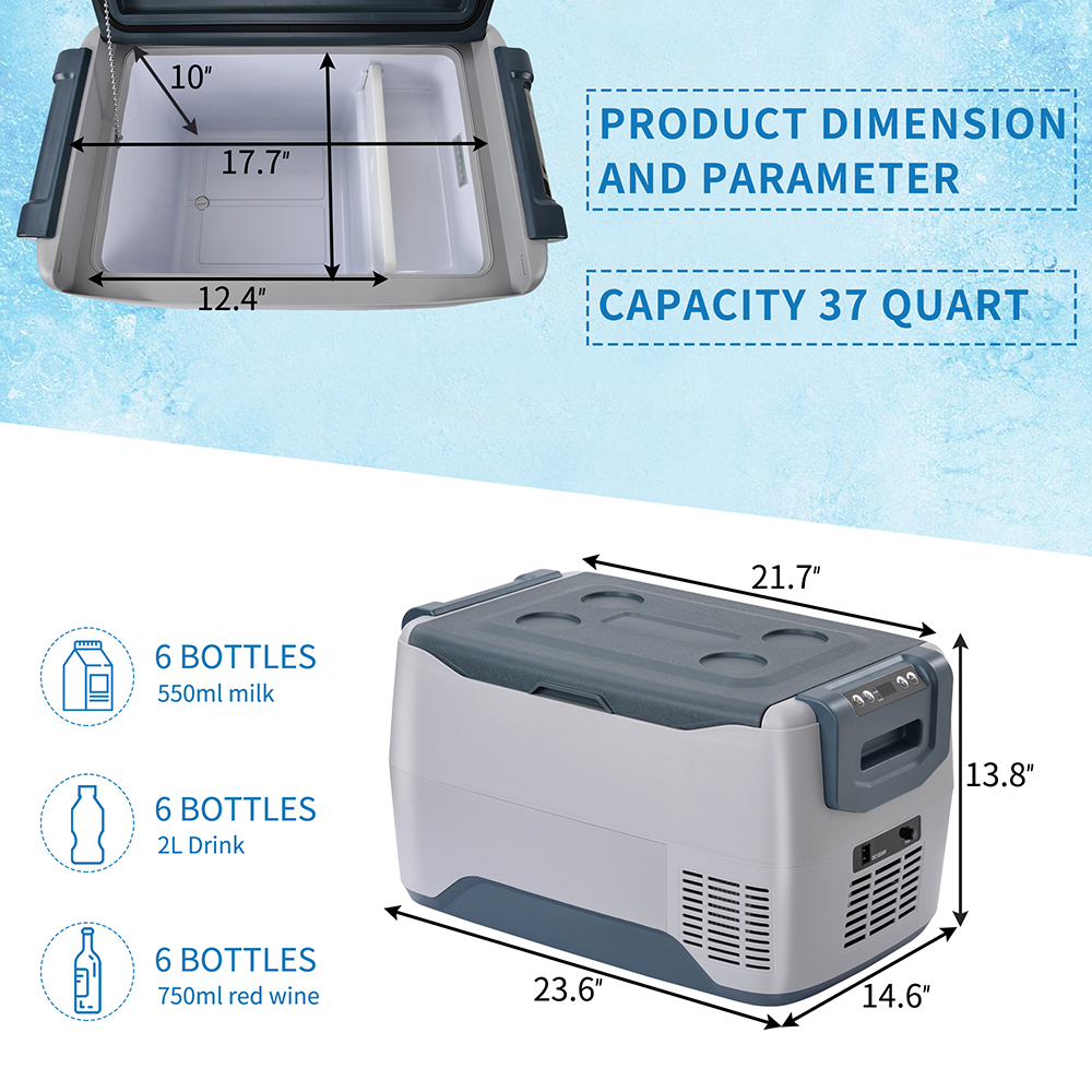 Portable Automotive Refrigerator 30L Capacity APP Control, for Travel, Car, Truck, RV, Camping, Barbecue, Picnic - Gray