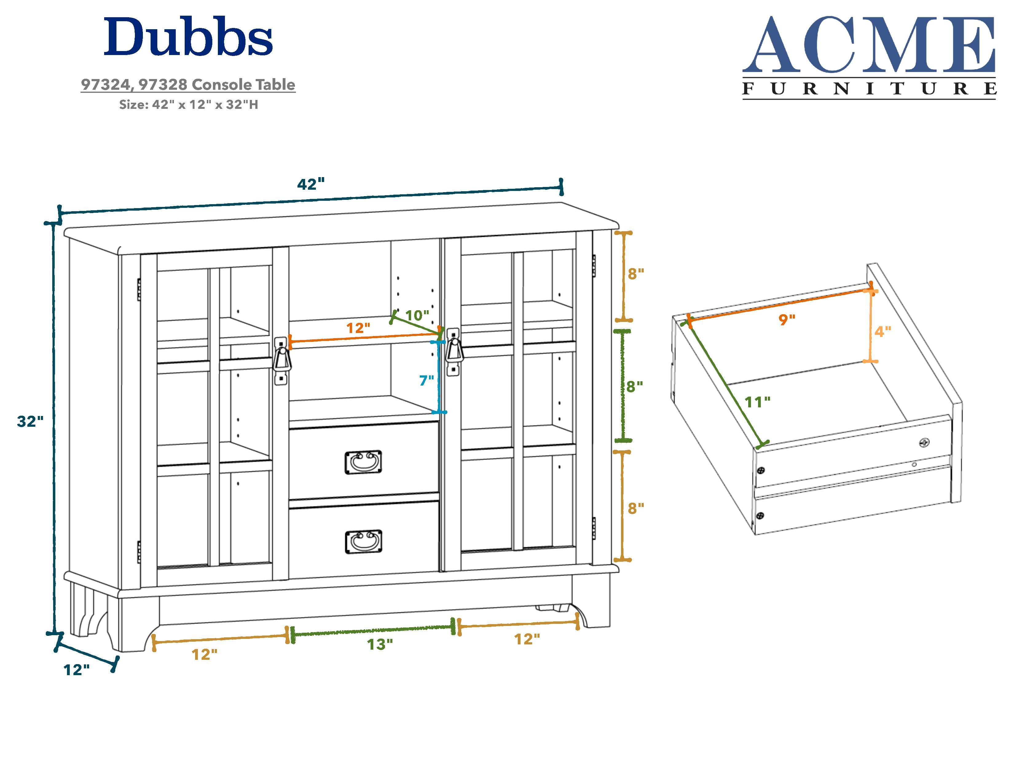 ACME Dubbs 42" Console Table with 2 Storage Drawers, 2 Open Compartments, and 2 Glass Doors, for Entrance, Hallway, Dining Room, Kitchen - Espresso