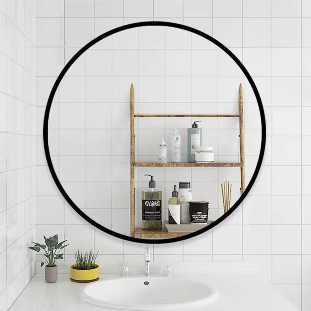 32" Round Wall-mounted Mirror, for Bathroom, Bedroom, Entrance, Powder Room - Black