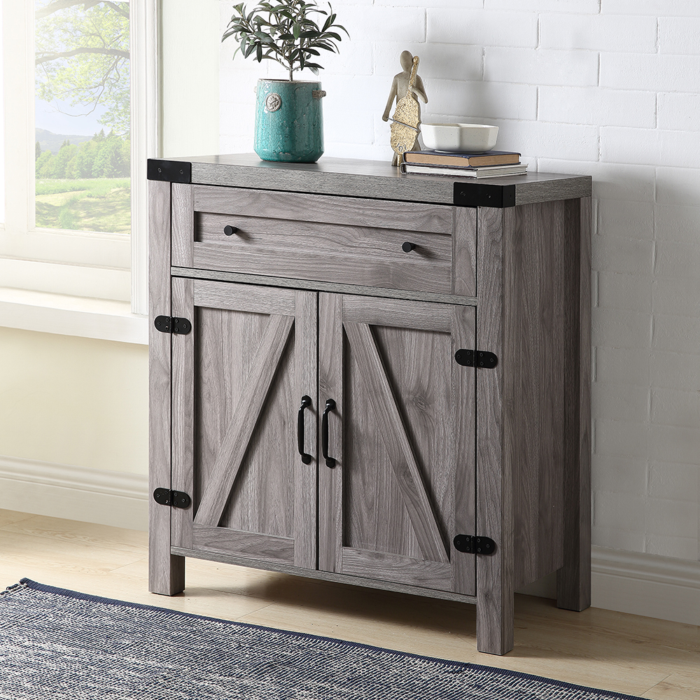 U-STYLE 30" Rustic Style Wooden Console Table with Storage Drawer, and Cabinet, for Entrance, Hallway, Dining Room, Kitchen - Gray