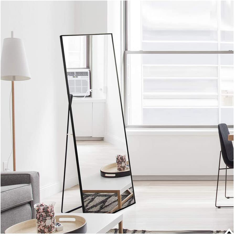 59" Rectangle Full-length Mirror with Aluminum Alloy Frame, for Bathroom, Bedroom, Entrance, Powder Room - Black