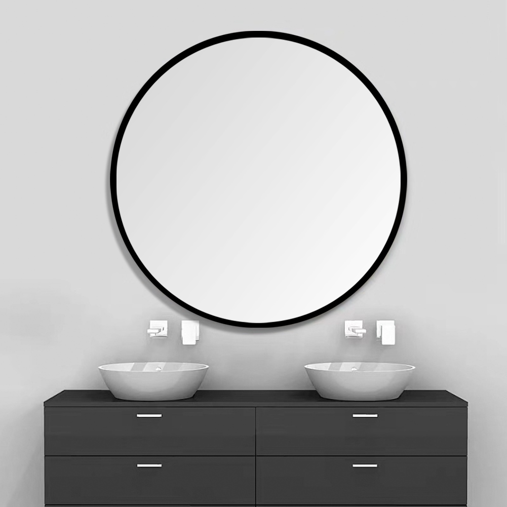 24" Round Wall-mounted Mirror, for Bathroom, Bedroom, Entrance, Powder Room - Black