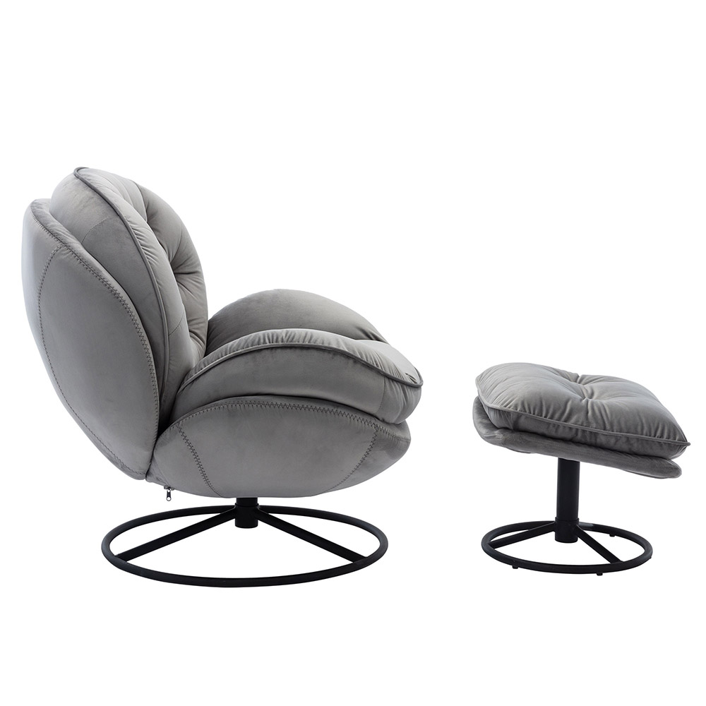 Modern Style Velvet Sofa Chair with Ottoman, and Metal Frame, for Living Room, Bedroom, Dining Room, Office - Gray